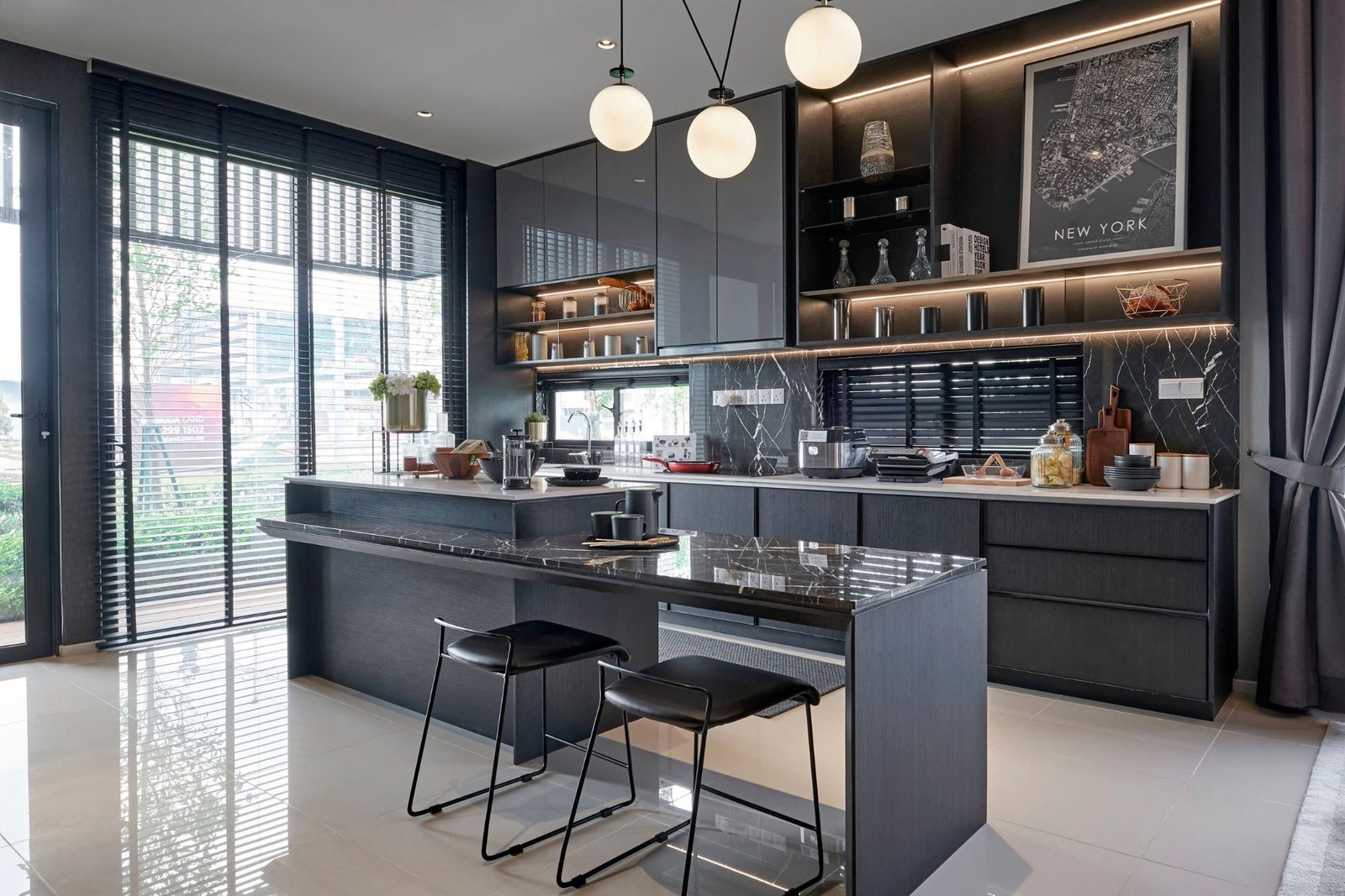An example of modern kitchen designs in sleek black and metal