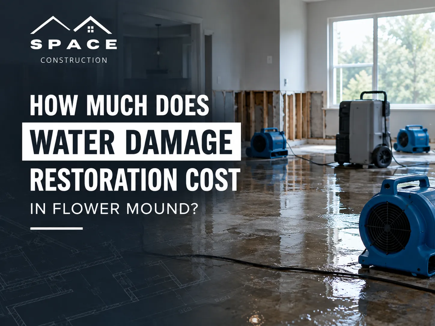 How Much Does Water Damage Restoration Cost in Flower Mound? Water damage restoration equipment in a flooded home in Flower Mound, TX